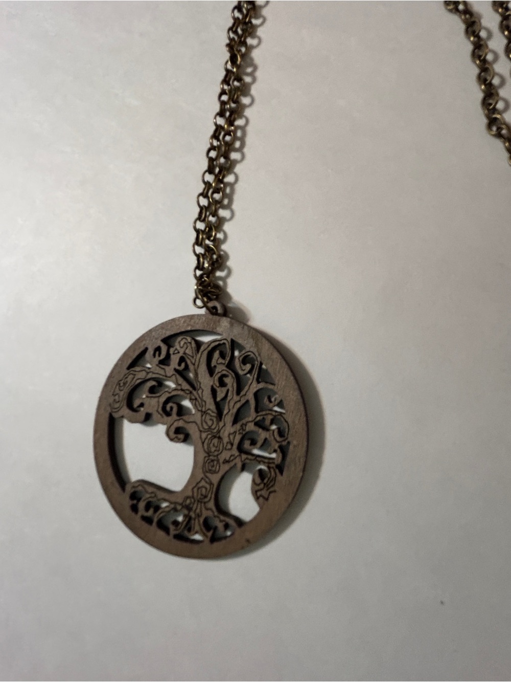 Boho Antiqued Bronze Layered Chain Wooden Tree of Life Necklace